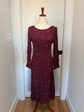 Womens Plum Long Sleeve Midi Dress